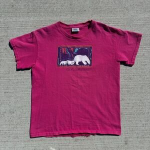 Vintage 90s Alaska Polar Bear Forest Screen Print Hot Pink Tshirt Youth MEDIUM